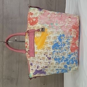 Large Dooney & Bourke Paint Splash Florentine Vacchetta Leather Shoulder Bag